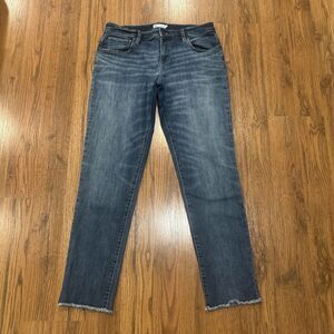 Carve Designs Jeans Womens 8 Blue Raw Frayed Hem Straight Leg Organic Cotton